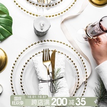 The moon is full of European gilded Pearl edge glass plate Western food steak plate domestic dish plate fruit snack plate