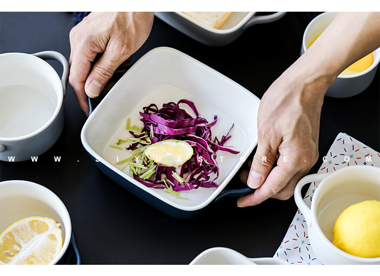 Haoyue ấm xám hai bánh nướng khuôn lò vi sóng khay vuông hộ gia đình gốm món risotto nướng chảo nướng - Tự làm khuôn nướng khuôn oval