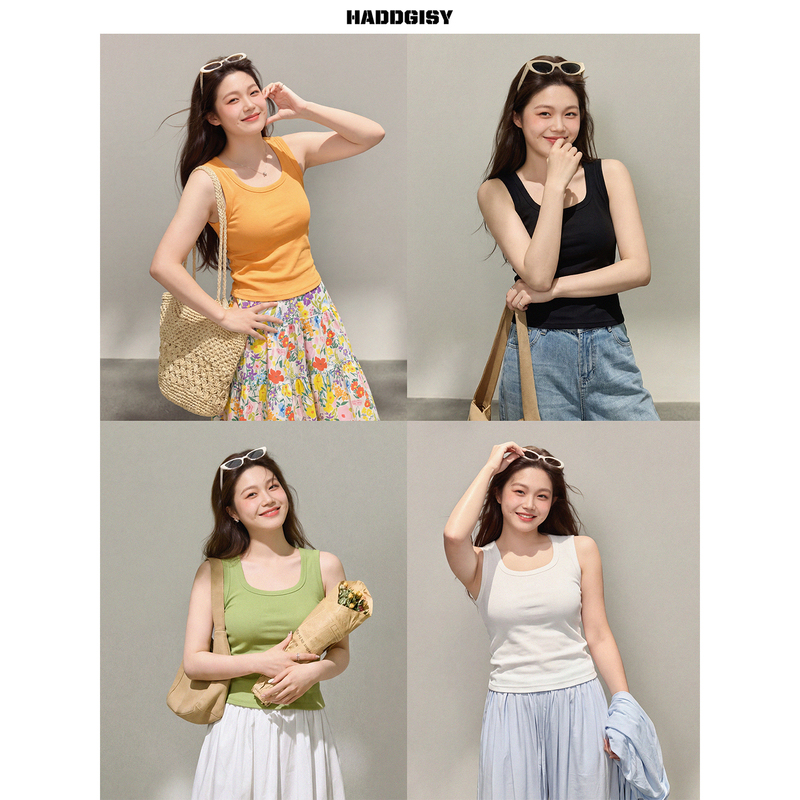 Zeng Xiaoxian Plus-Size Women's Solid Color Camisole Tank Top for Outerwear, Summer, Slightly Chubby Women, Makes You Look Slimmer, Sleeveless Top