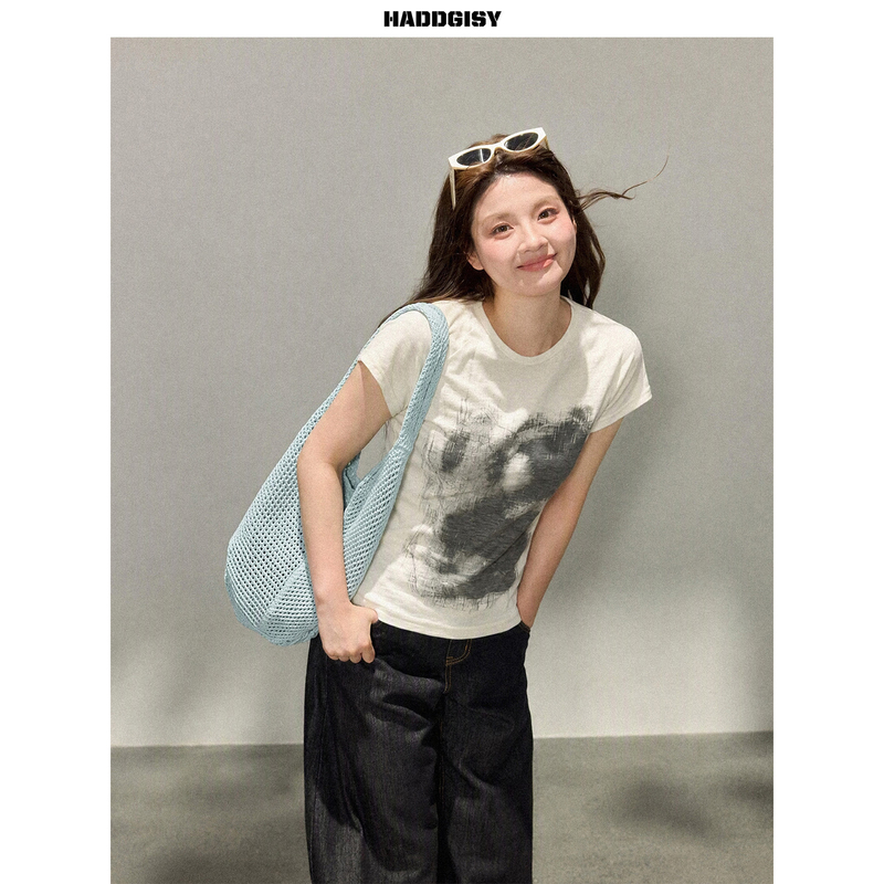 Zeng Xiaoxian Plus-Size Women's Printed Short-Sleeve T-Shirt Summer Slim-Fit Concealing Fat Top Wide-Leg Pants Set for Chubby Women