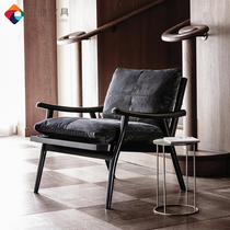 Designer Nordic Art Solid Wood Single Leisure Sofa Chair Hu Peach Color Full Real Leather Living Room Bedroom Balcony Single Chair