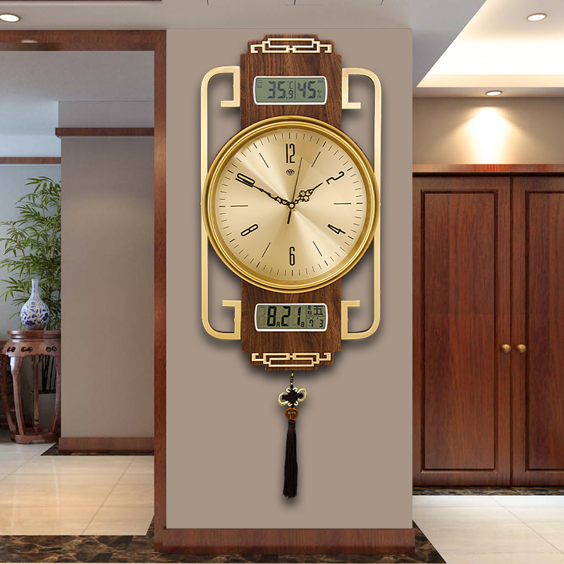 New Chinese clock wall clock Living room household fashion light luxury clock Atmospheric creative Chinese style perpetual calendar Quartz clock
