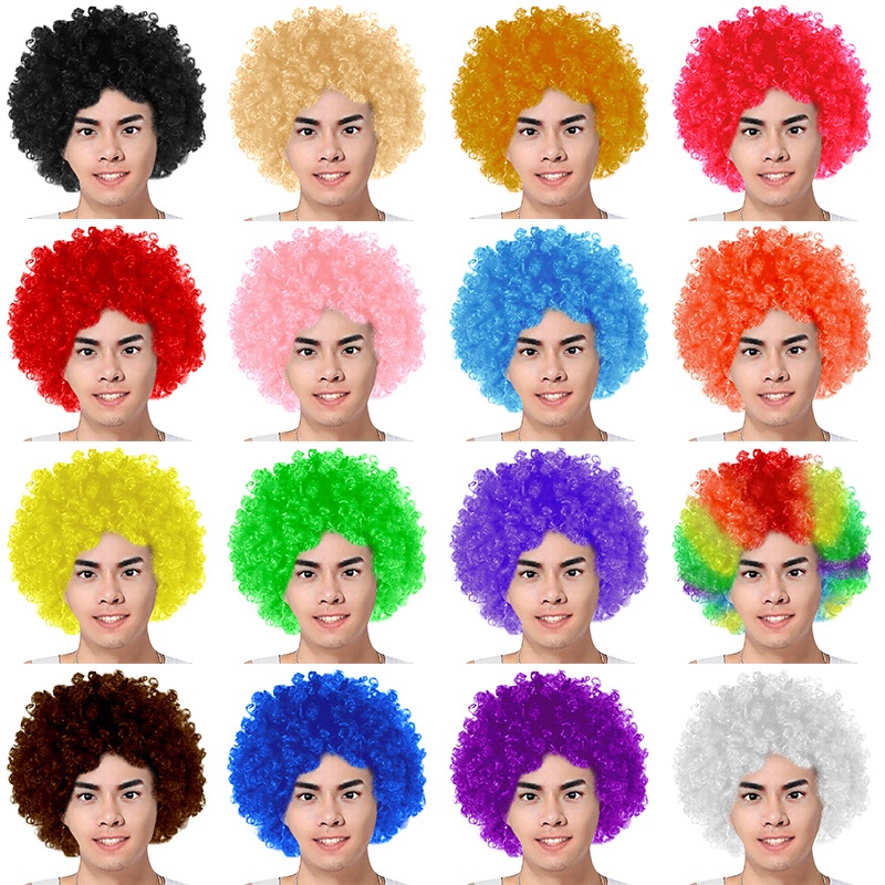 Colorful Wig Afro Hairstyle for Men, Versatile Clown Funny Pink Orange Model Stage Performance Prop Full Hair Set