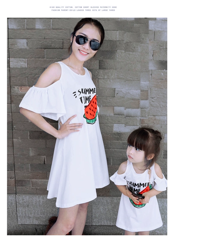 2018 gia đình mới vừa vặn mùa hè gia đình cotton ba gia đình full size size rộng đầm mẹ và con