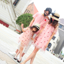 Parent-child dress summer dress a family of three 2021 net red new sweet foreign mother womens baby four dress