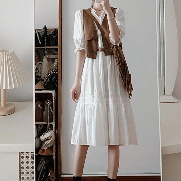 Dress for Women 2026 Spring Collection Slimming Waist-Cinching Vest with Skirt Mid-Length Two-Piece Cotton Plus-Size Skirt Set