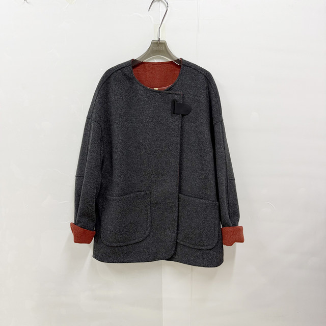 [Same Style in Shopping Malls] Qbqw002A New Women's 2026 Spring Fashion Loose-Fitting Elegant Round-Neck Wool Coat Trendy