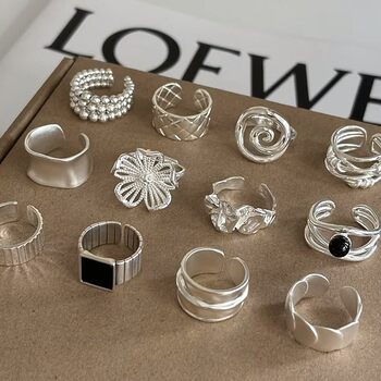 Earrings for women, women's high-end niche index finger rings (more pieces for more discounts) 925 sterling silver irregular geometric ring