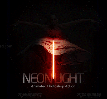极品PS动作－霓虹灯光(GIF动画/含高清视频教程)：Gif Animated Neon Light Photoshop Action