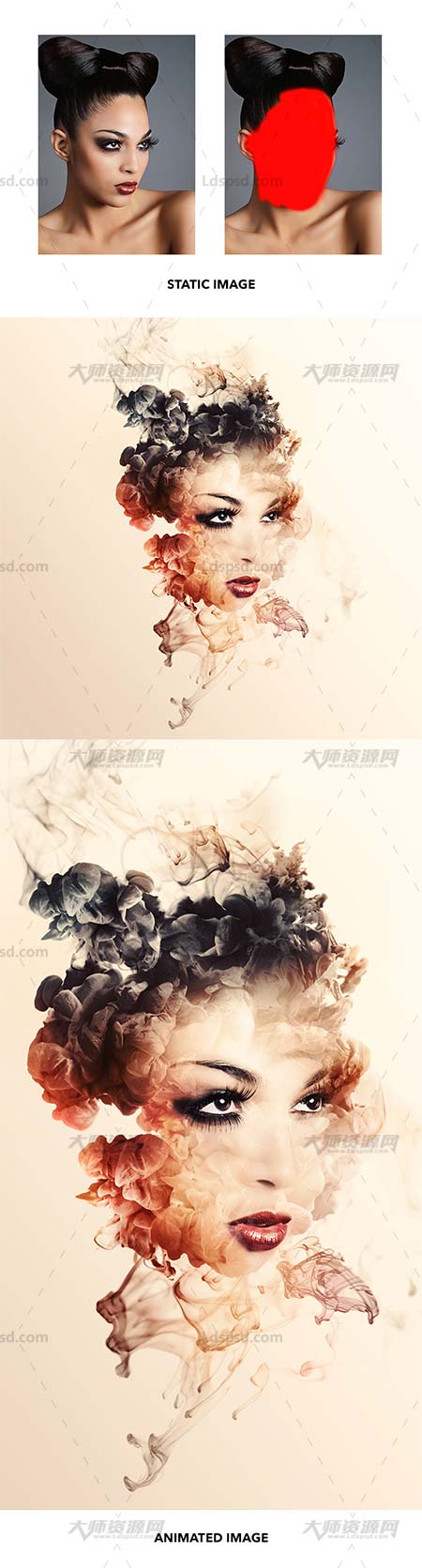 极品PS动作－水墨散流(含高清视频教程)：Gif Animated Ink Flow Photoshop Action