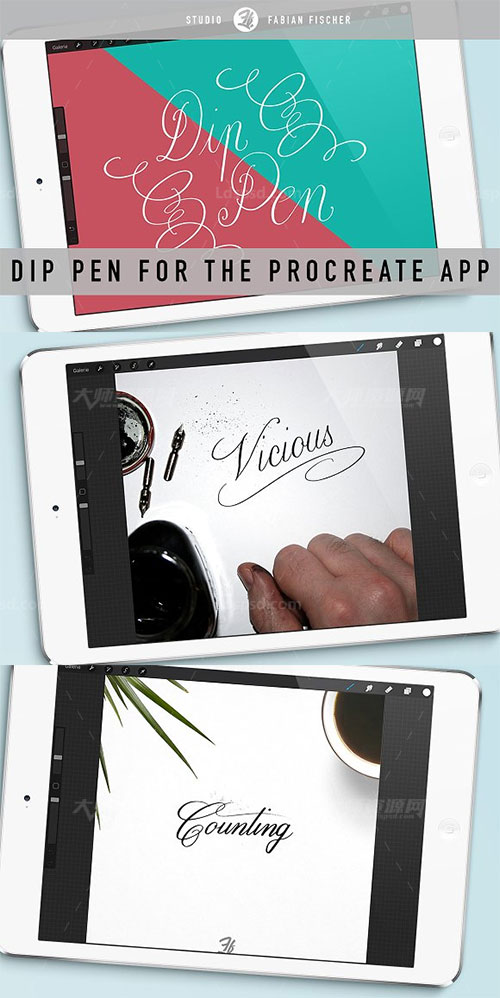 极品Procreate笔刷－蘸笔书写效果：Dip Pen for Procreate App