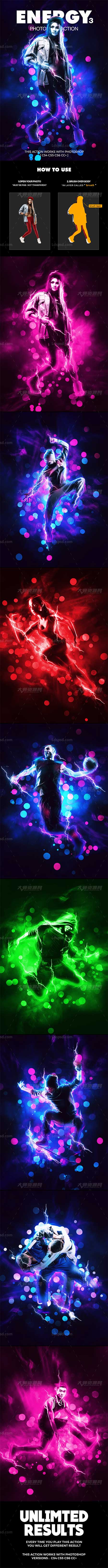 PS动作-闪电光斑(含高清视频教程)：Energy 3 Photoshop Action