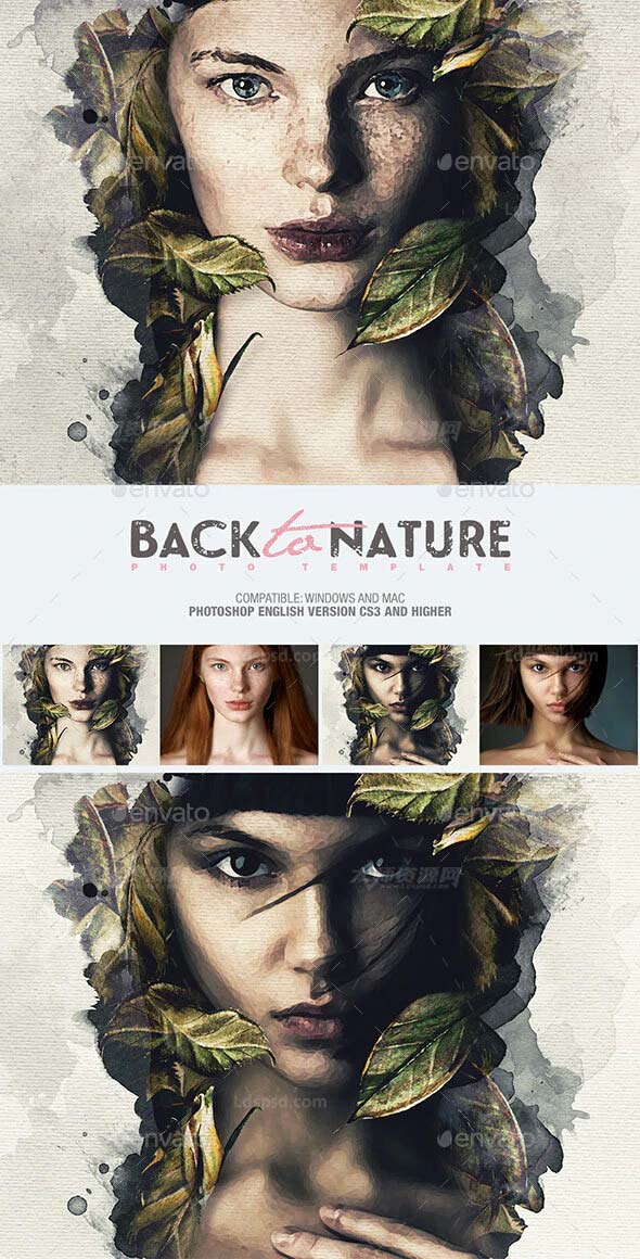 回归自然的艺术效果PSD模板：Back To Nature Photo Template