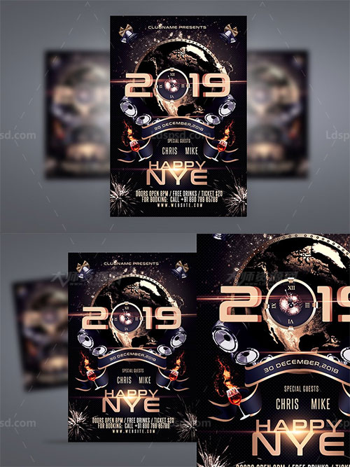 2019新春海报传单PSD模板：New Year Eve Flyer Template