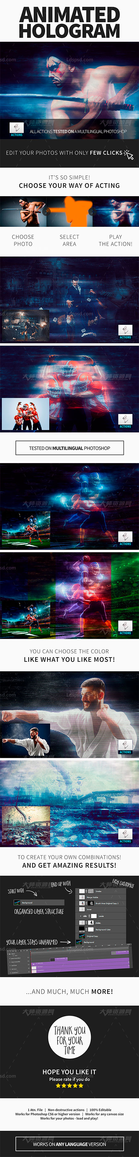 Gif Animated Hologram Photoshop Action,极品PS动作－全息图像(GIF动画/含高清视频教程)