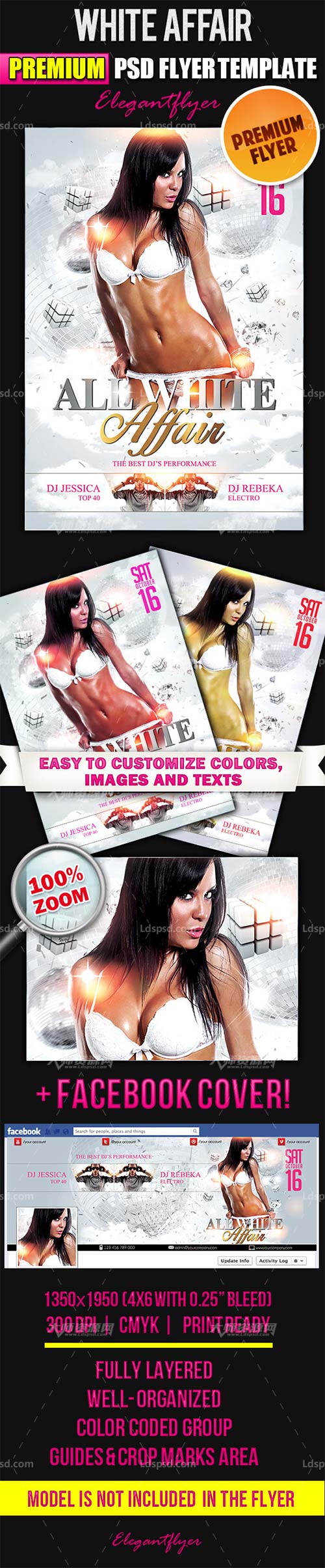 White Affair – Flyer PSD Template + Facebook Cover 2,私人豪华派对传单模板