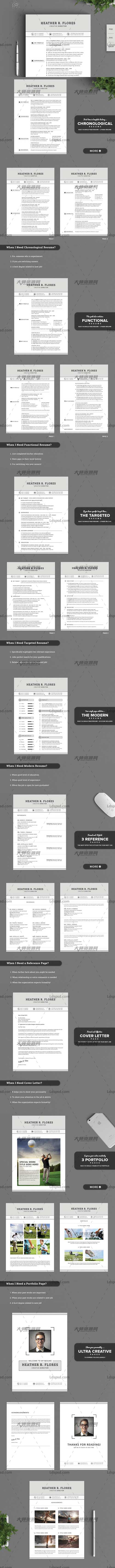 21 Pieces Timeless Resume CV Pack,个人简历模板(INDD/DOCX/PSD)