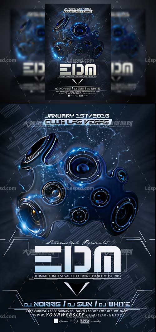 EDM DJ Flyer Template,DJ音乐海报/传单模板