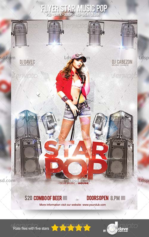 Flyer Star Music Pop,明星音乐会海报/传单模板