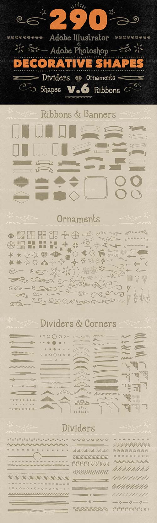 290 Handwritten Decorative Shapes 06,120个矢量的手绘装饰形状(第六套)