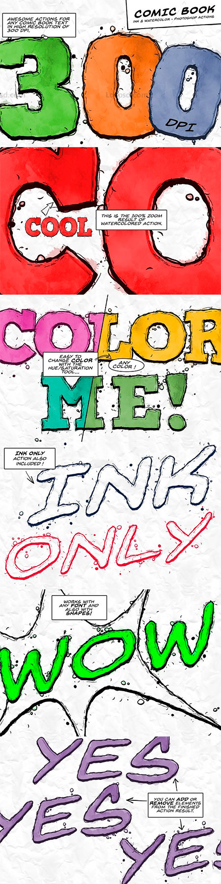 极品PS动作－漫画水墨字效(含高清视频教程)：Comic Book Ink Actions - 300 DPI