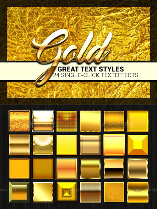 极品PS样式－24个金色立体字效：24 Styles - Gold Collection