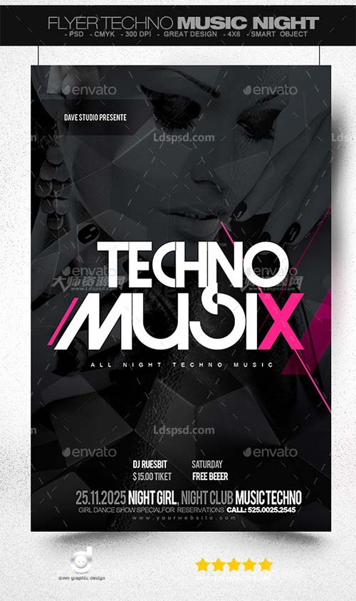 Flyer Techno Music Night,电子音乐传单模板