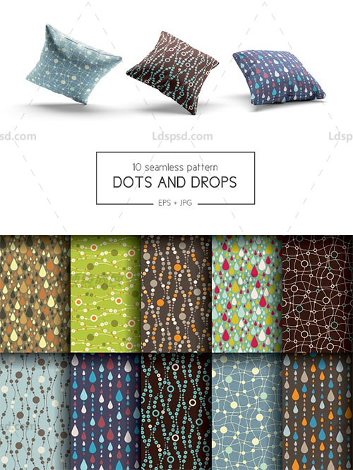 10个可无缝拼接的矢量艺术点滴图案：Dots and drops patterns