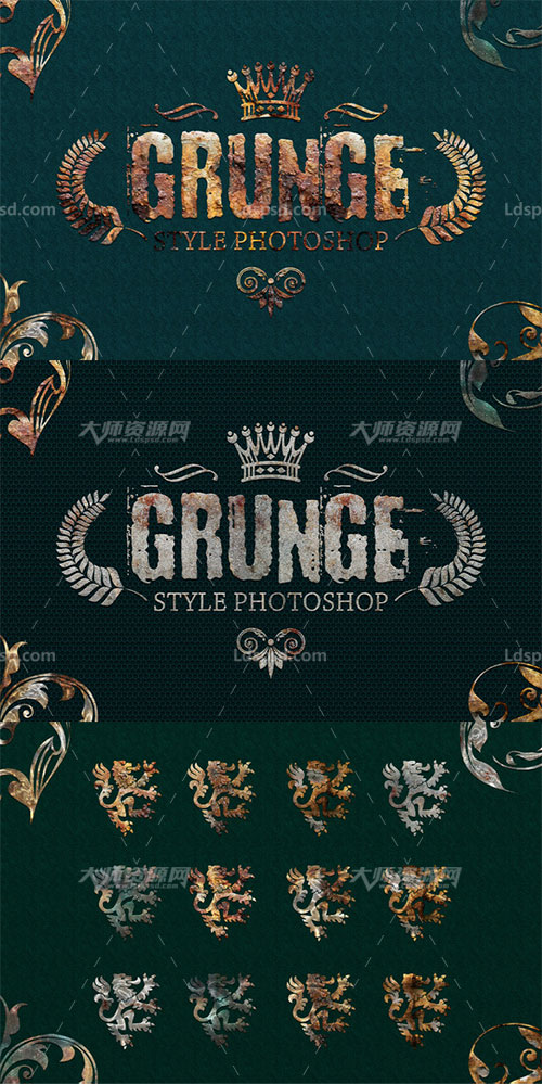 36 Grunge Style Photoshop V01,极品PS样式－36个锈迹斑斑的效果