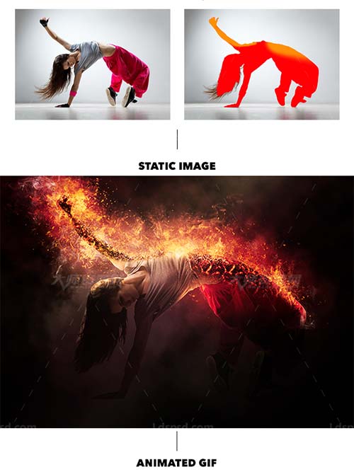 Gif Animated Fire Photoshop Action,极品PS动作－火光普照(GIF动画/含高清视频教程)