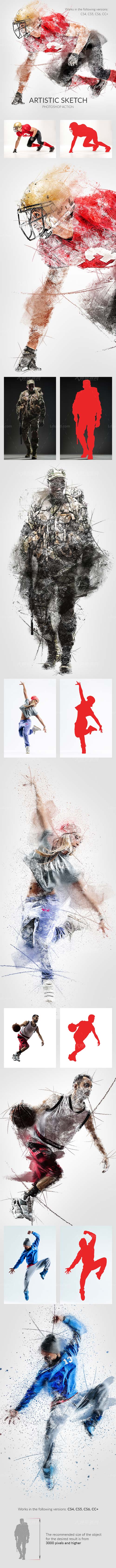 Artistic Sketch Photoshop Action,极品PS动作－彩色草图(含高清视频教程)