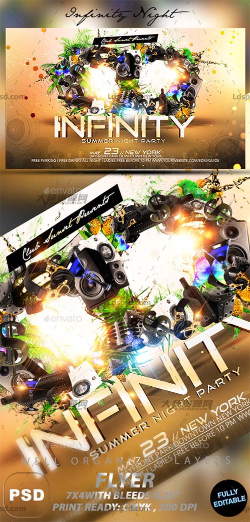 Infinity Night,夏日音乐派对海报/传单模板－魅力无限