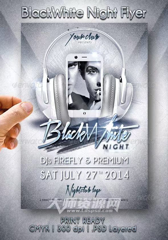音乐派对传单模板：BlackWhite Night Flyer