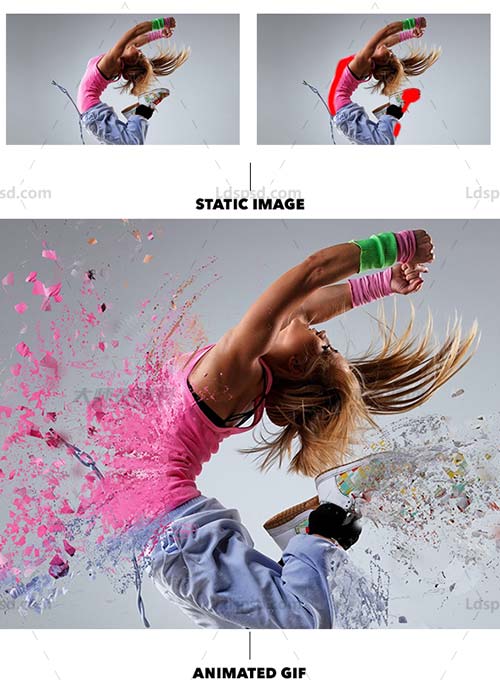 Gif Animated Shatter Photoshop Action,极品PS动作－碎片散离(GIF动画/含高清视频教程)