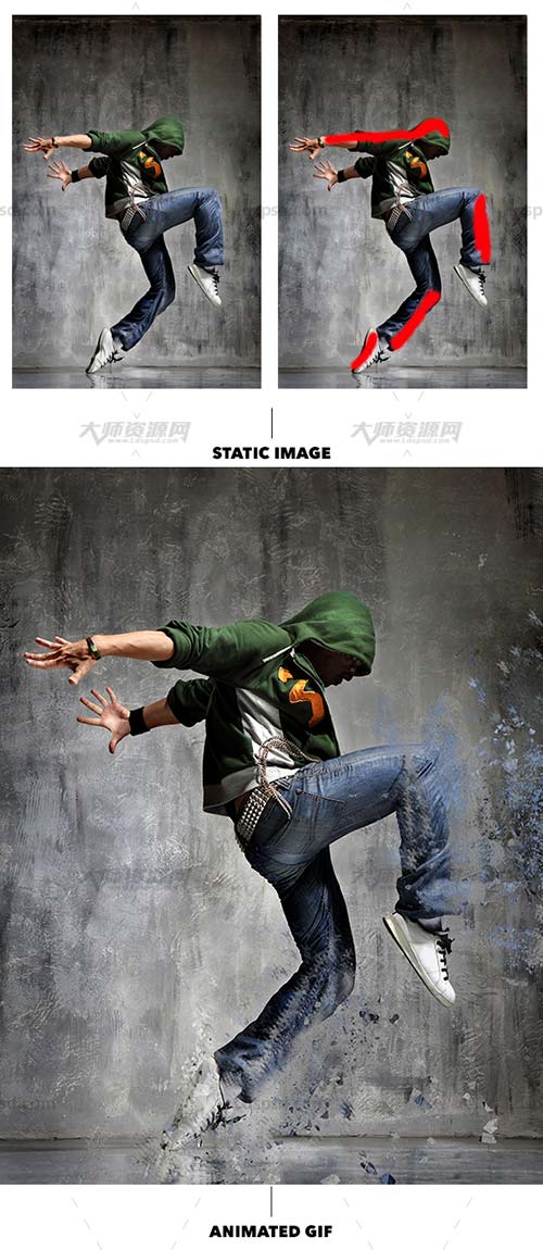 Gif Animated Shatter Photoshop Action,极品PS动作－碎片散离(GIF动画/含高清视频教程)