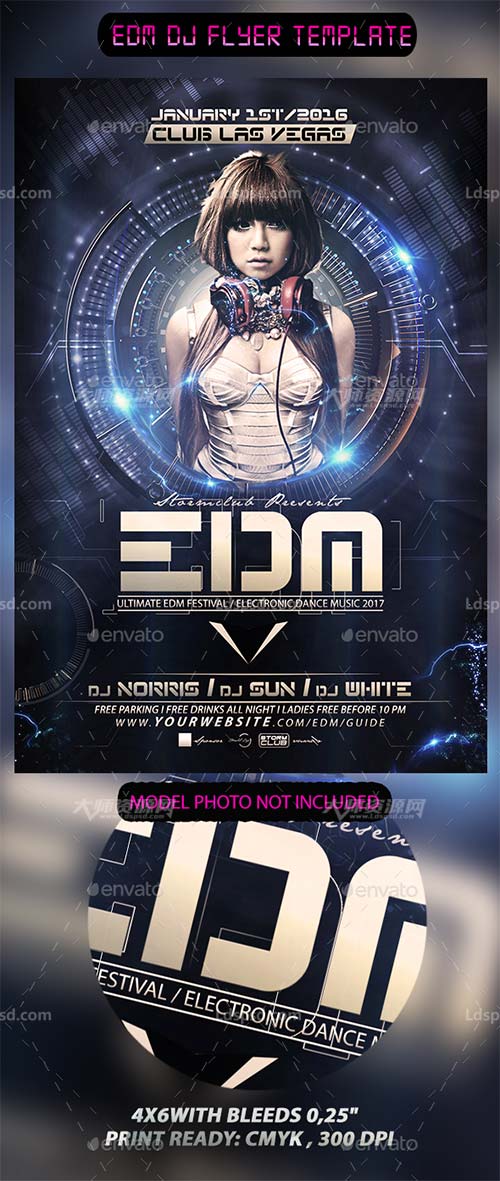 EDM DJ Flyer Template,DJ音乐海报/传单模板