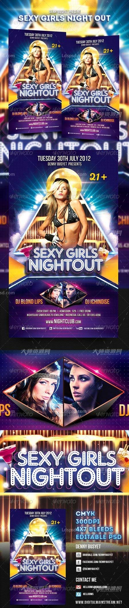 Sexy Girls Night Out Flyer,性感美女派对传单模板