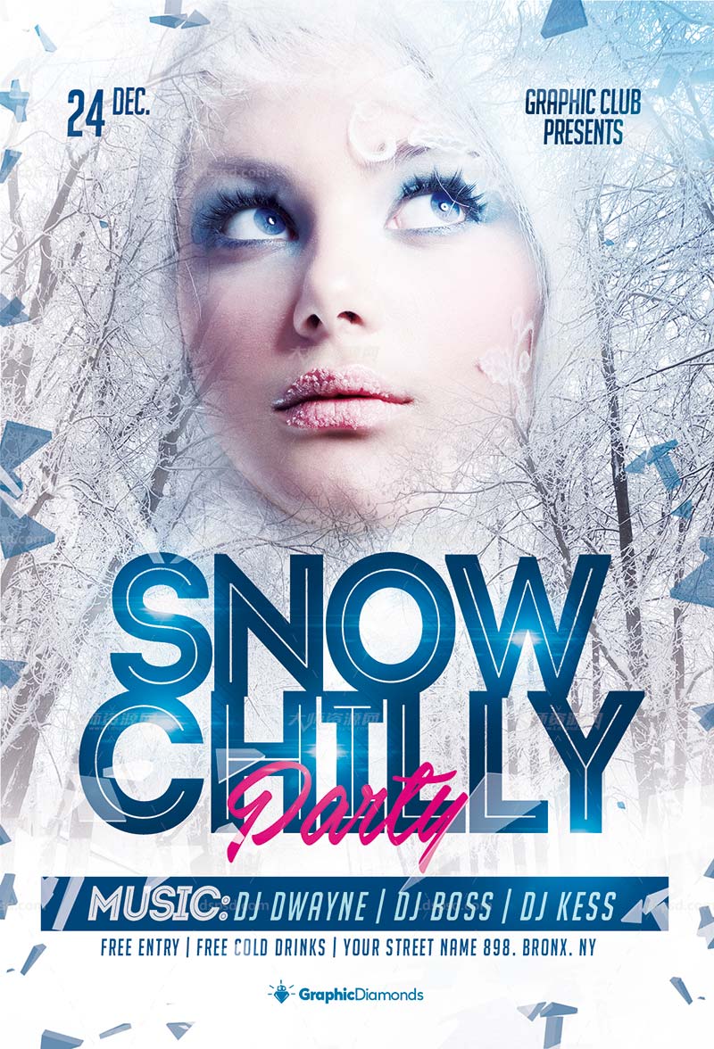 Snow Chilly Party Flyer,冬季赏雪活动传单模板