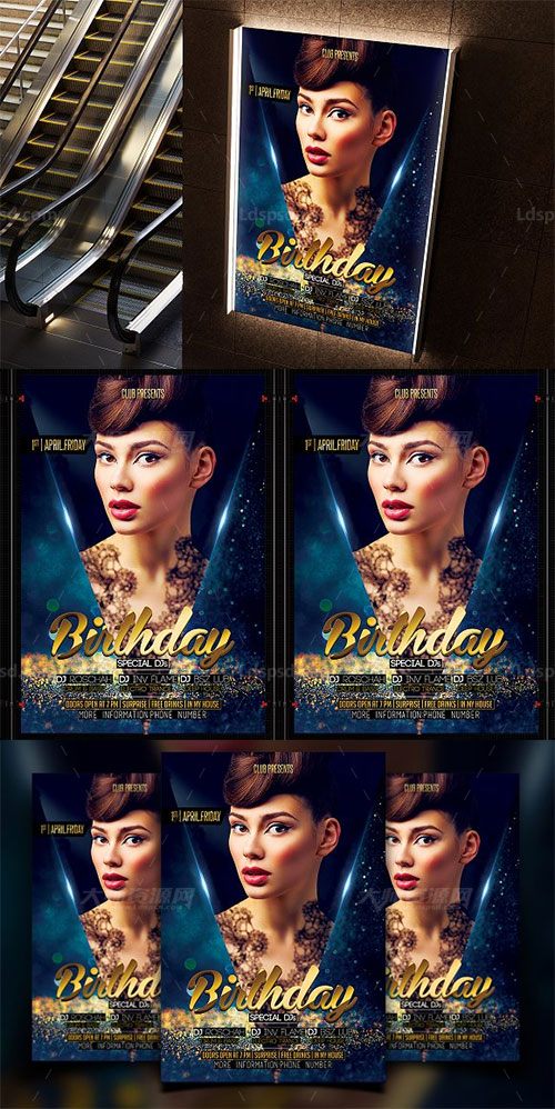 Birthday Flyer Template,女性生日派对海报/传单模板