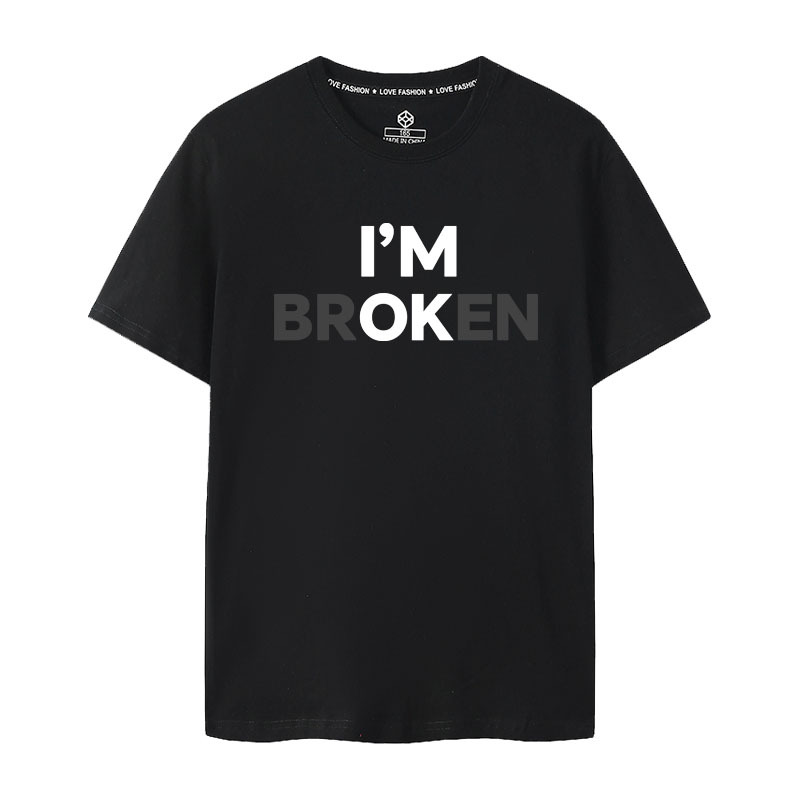 2025 Short-Sleeve T-Shirt with Fun Print, Pure Cotton, Round Neck, Couple's I'M Ok Broken (I'M Broken) Internet Trending Meme