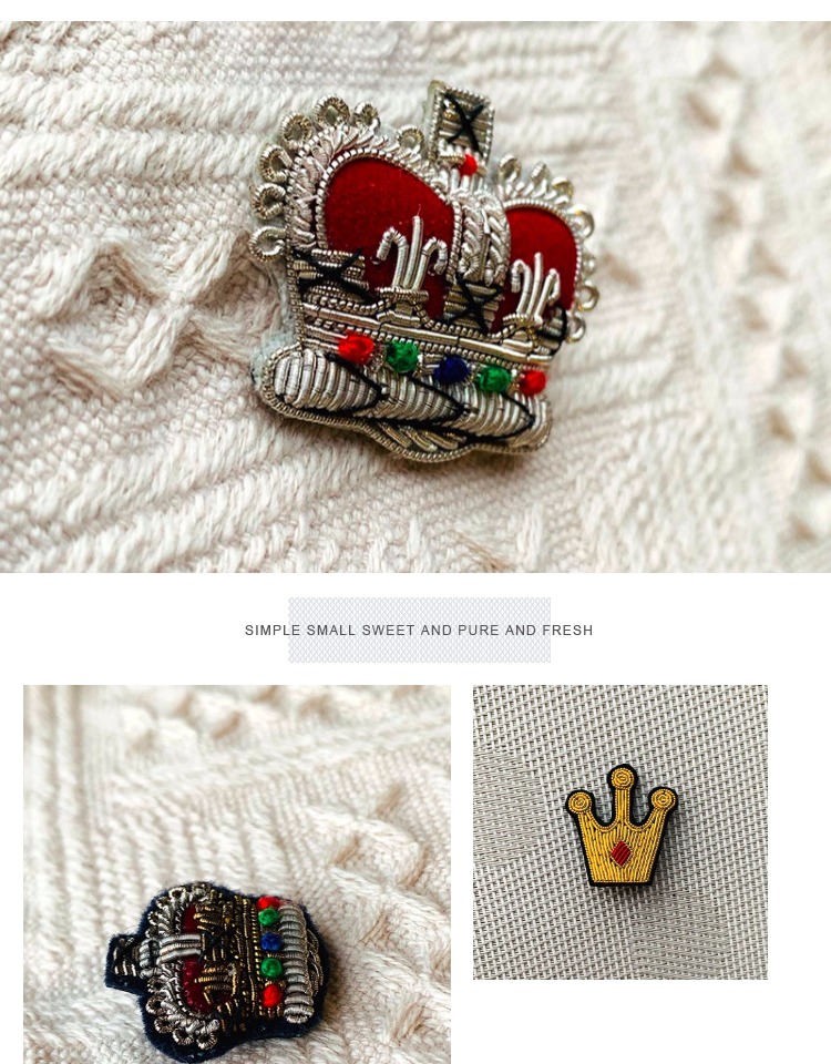 Hoàng gia Anh quốc với phụ kiện dây thêu tay chung epaulettes phụ kiện vương miện nhỏ trâm cài vui nhộn ghim cài áo vest nam