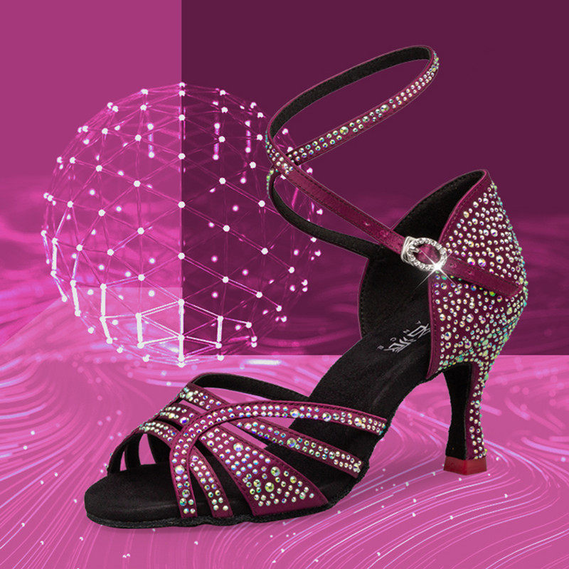 2020 new oriental famous professional Latin dance women inlaid with high heel soft bottom national dance shoes in satin
