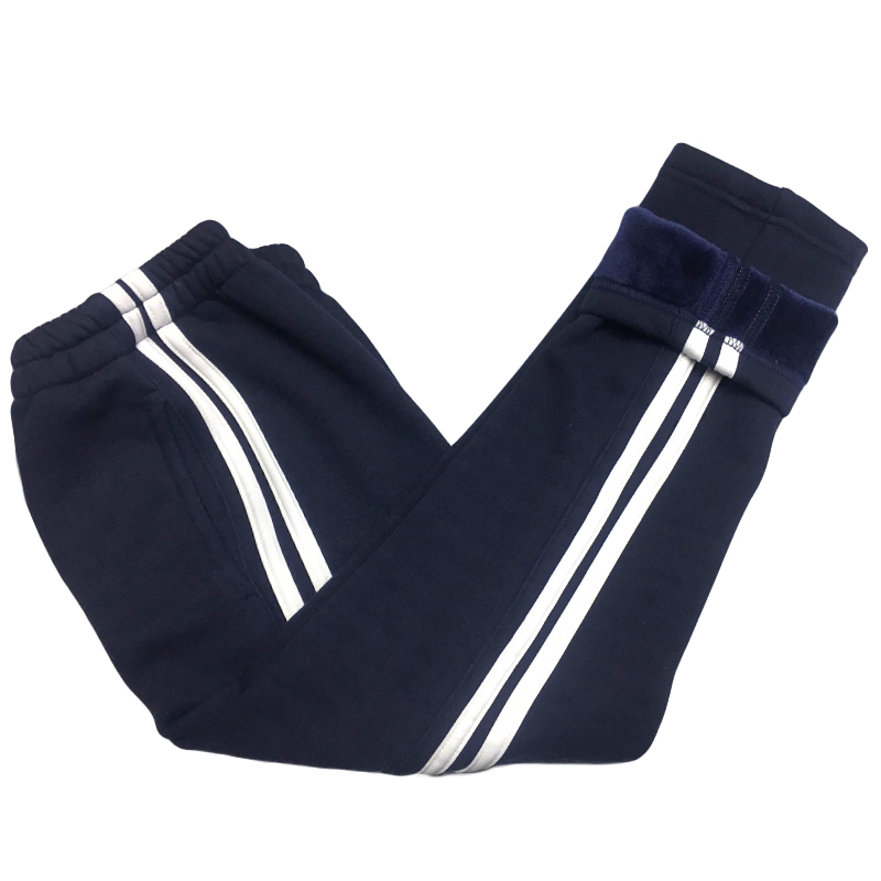 Tùy chỉnh cotton mùa đông mới không xuống nhung sâu Tây Tạng xanh dát trắng bên quần thể thao thẳng quần đồng phục học sinh lỏng lẻo quần áo be gái 10 tuổi