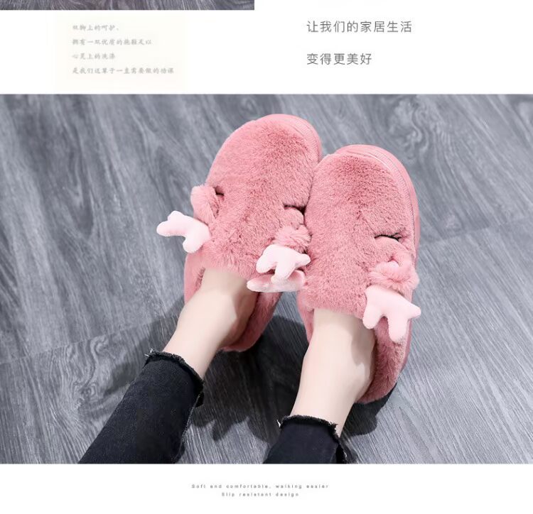 Dép cotton nữ mùa đông Phiên bản Hàn Quốc của thủy triều trong nhà chống trượt ấm lông lông kéo phim hoạt hình dày đáy tháng dép quai hậu nữ 2021