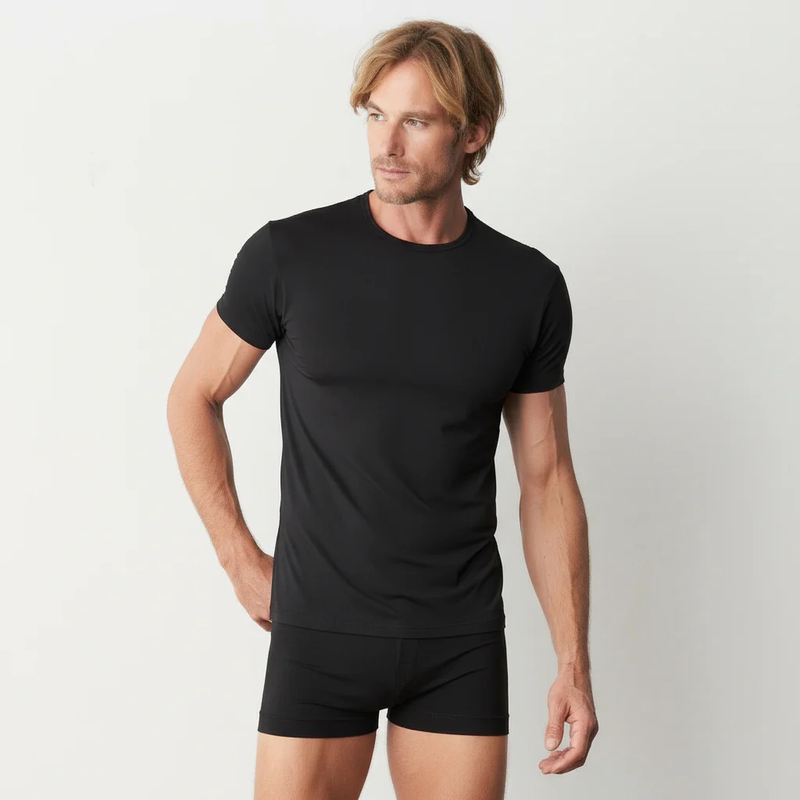 Tani Modal Silk Soft Draped Top Men's Skin-Friendly 0-Feel T-Shirt Round Neck Home Base Layer Undershirt