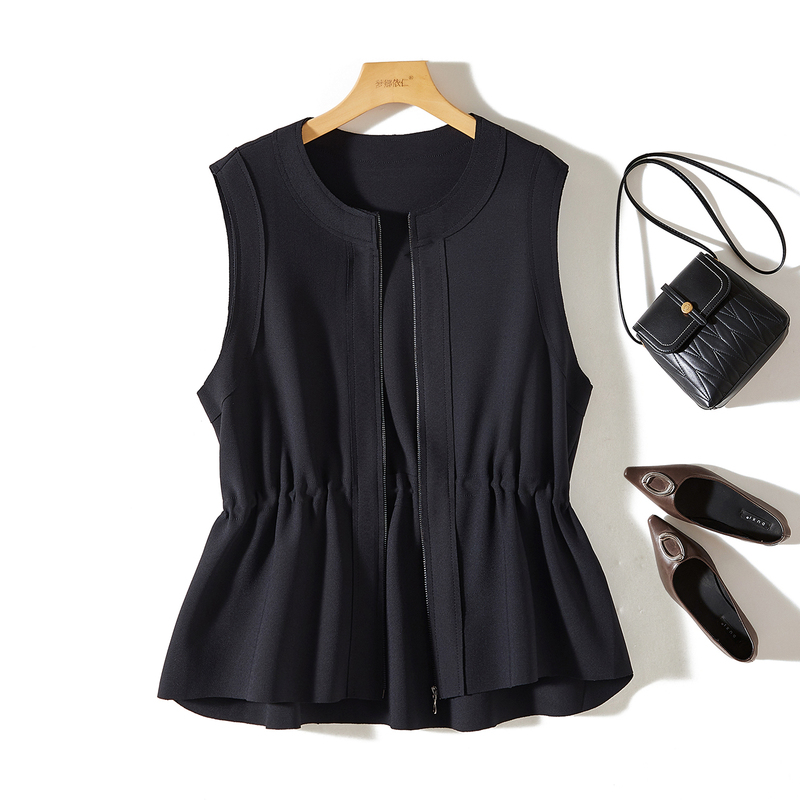 American Style Outerwear@European Style Waist-Cinching Drawstring Sleeveless Vest Women's Elastic Slimming Baseball Jacket American Style Outerwear@European Style Waist-Cinching Drawstring Sleeveless Vest Women's Elastic Slimming Baseball Jacket