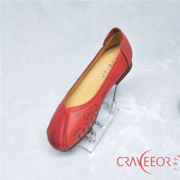 Craveeor / Carver Spring Single Shoes da bò lớp đầu tiên da heo miệng giữa phẳng gót thấp giày 18C95893 - Giày cắt thấp