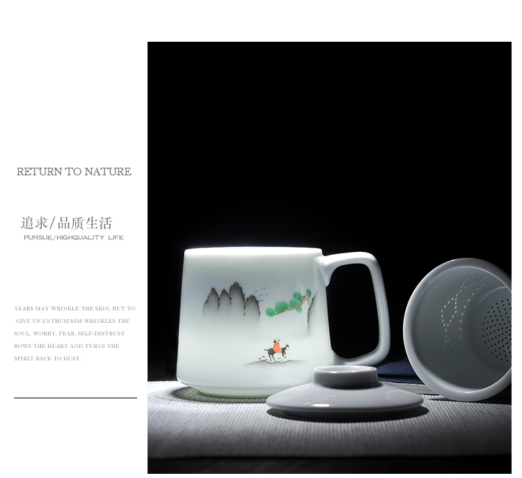 Jingdezhen creative household glass hand - made ceramic cup with cover with filter tea cup office gift cups cup