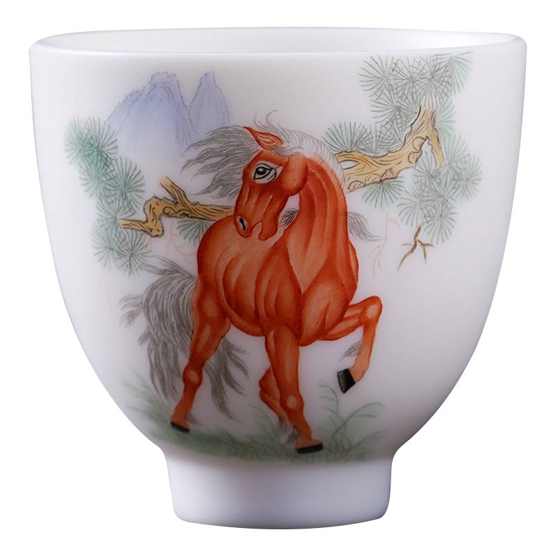 Suet jade master cup zodiac kung fu tea cups of jingdezhen ceramics hand - made white porcelain sample tea cup single CPU