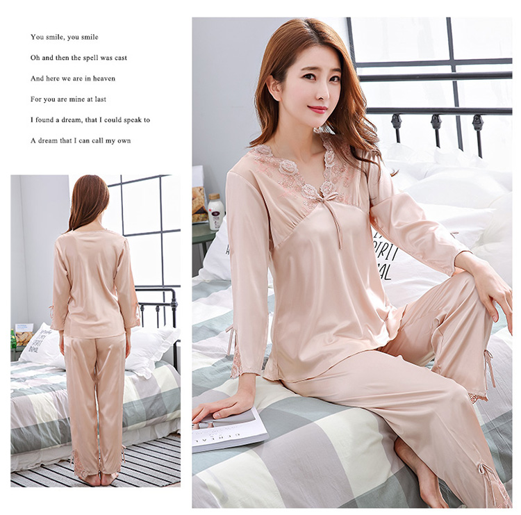 Bộ đồ ngủ nữ mùa hè dài tay lụa băng phù hợp với đồ ngủ lụa mùa xuân và mùa thu Hàn Quốc phiên bản mỏng của dịch vụ nhà lụa XL đồ bộ kiểu đẹp 2021